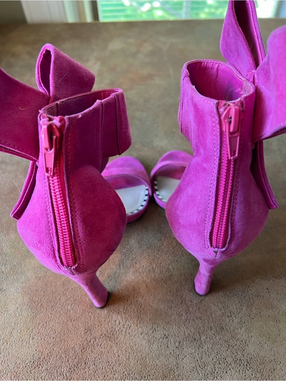 Betsey Johnson Hot Pink Suede Bow Ankle-Strap Heels. Size 7